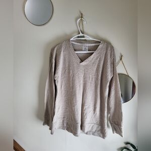 Beige V-Neck Waffle Knit Sweater